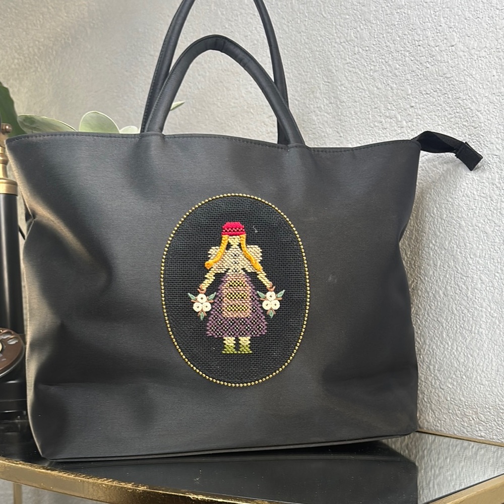 Black Collectors Tote Bag with Embroidered Design